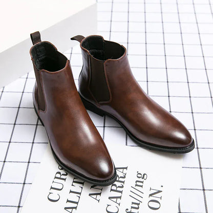 Men’s Brown Chelsea Boots | Classic PU Ankle Boots with Elastic Panels for Everyday Comfort & Style - Maison Novaire