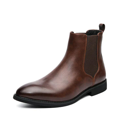 Men’s Brown Chelsea Boots | Classic PU Ankle Boots with Elastic Panels for Everyday Comfort & Style - Maison Novaire