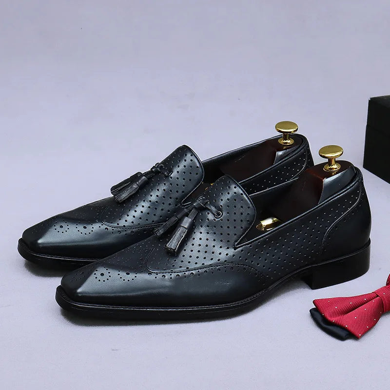 Men's Genuine Leather Tassel Loafers | Vintage Moccasins 38-46 - Maison Novaire