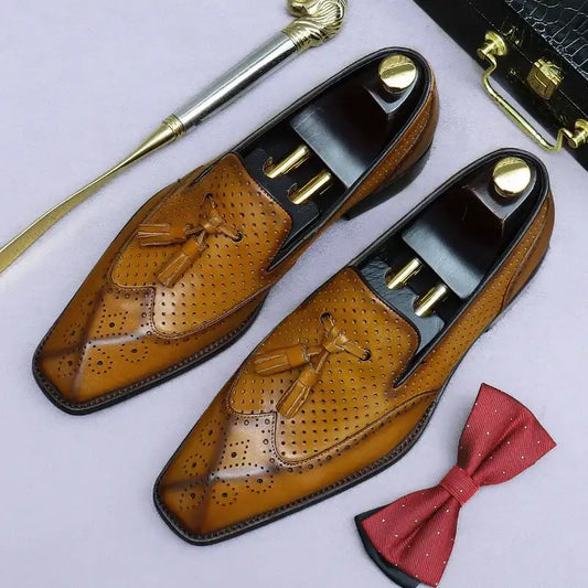 Men's Genuine Leather Tassel Loafers | Vintage Moccasins 38-46 - Maison Novaire