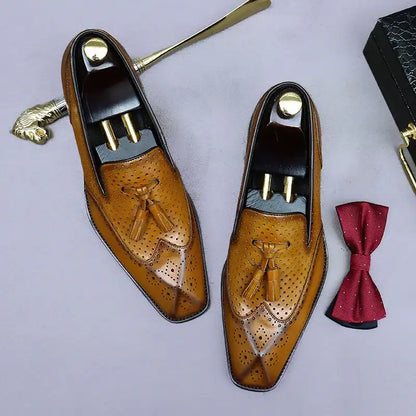Men's Genuine Leather Tassel Loafers | Vintage Moccasins 38-46 - Maison Novaire
