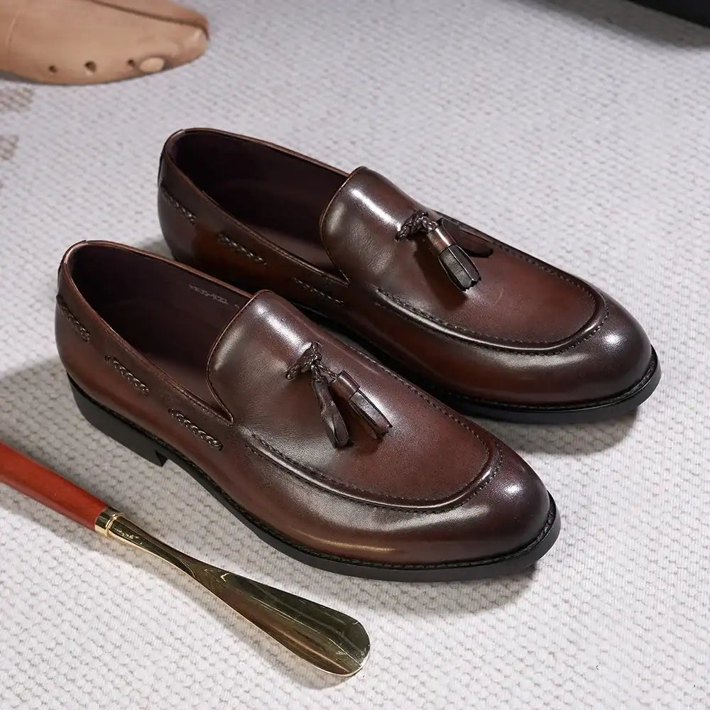 Men's Leather Tassel Loafers | Handmade Comfort Slip-Ons | Formal Casual - Maison Novaire #