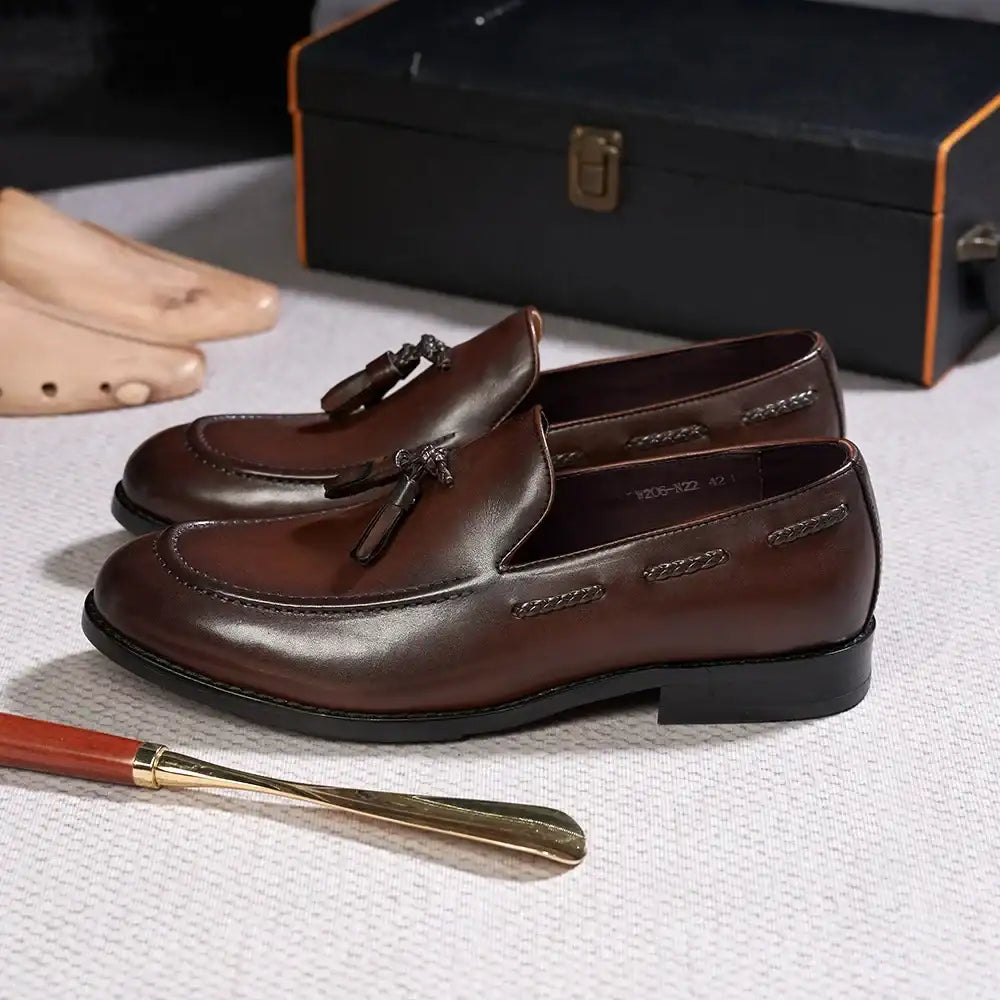 Men's Leather Tassel Loafers | Handmade Comfort Slip-Ons | Formal Casual - Maison Novaire #