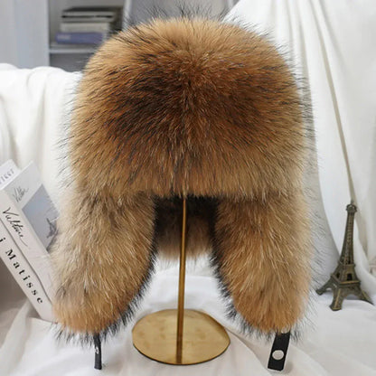 Men’s Real Silver Fox Fur Ushanka Hat - Maison Novaire #