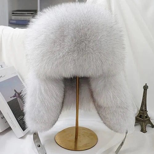 Men’s Real Silver Fox Fur Ushanka Hat - Maison Novaire #