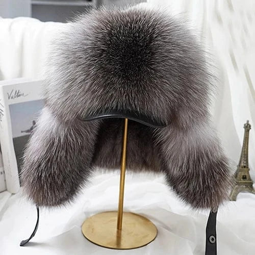 Men’s Real Silver Fox Fur Ushanka Hat - Maison Novaire #