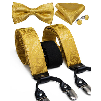 Men’s Silk Suspenders Bow Tie & Pocket Square Set | Classic Formal Accessory Kit for Wedding Tuxedo Business Party - BLAKESTORE-NG