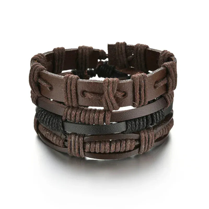Multilayer Black Leather Bracelets & Bangles for Men. - BLAKESTORE-NG