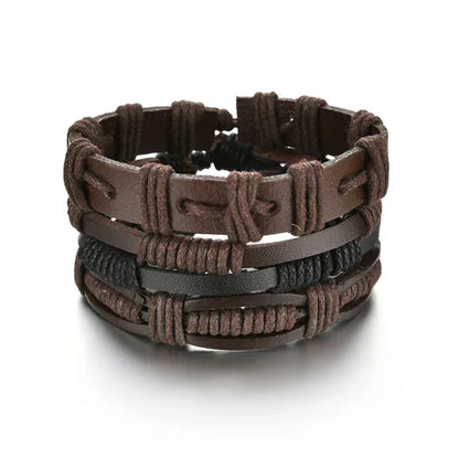 Multilayer Black Leather Bracelets & Bangles for Men. - BLAKESTORE-NG