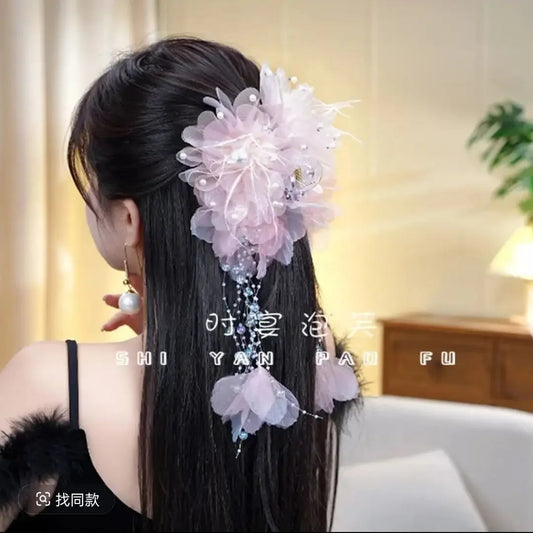 New Pearls Tassel Feather Sweet Hair Shark Clip. - Maison Novaire