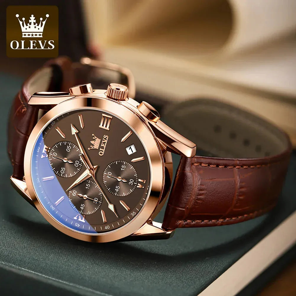 OLEVS 2872 Luxury Three-Eye Belt Quartz Watch. - BLAKESTORE-NG