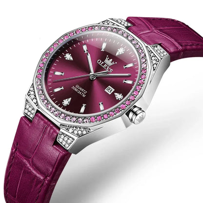 OLEVS 5606 Round-dial Leather  Wristwatch Calendar - BLAKESTORE-NG