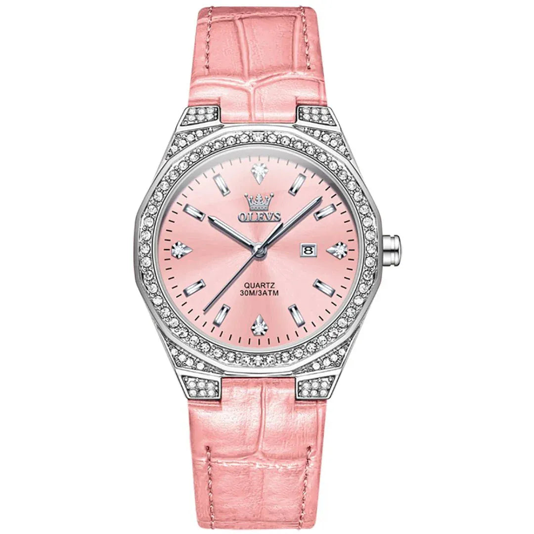 OLEVS 5606 Round-dial Leather  Wristwatch Calendar - BLAKESTORE-NG