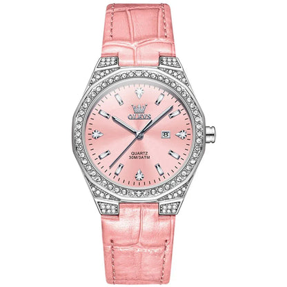 OLEVS 5606 Round-dial Leather  Wristwatch Calendar - BLAKESTORE-NG