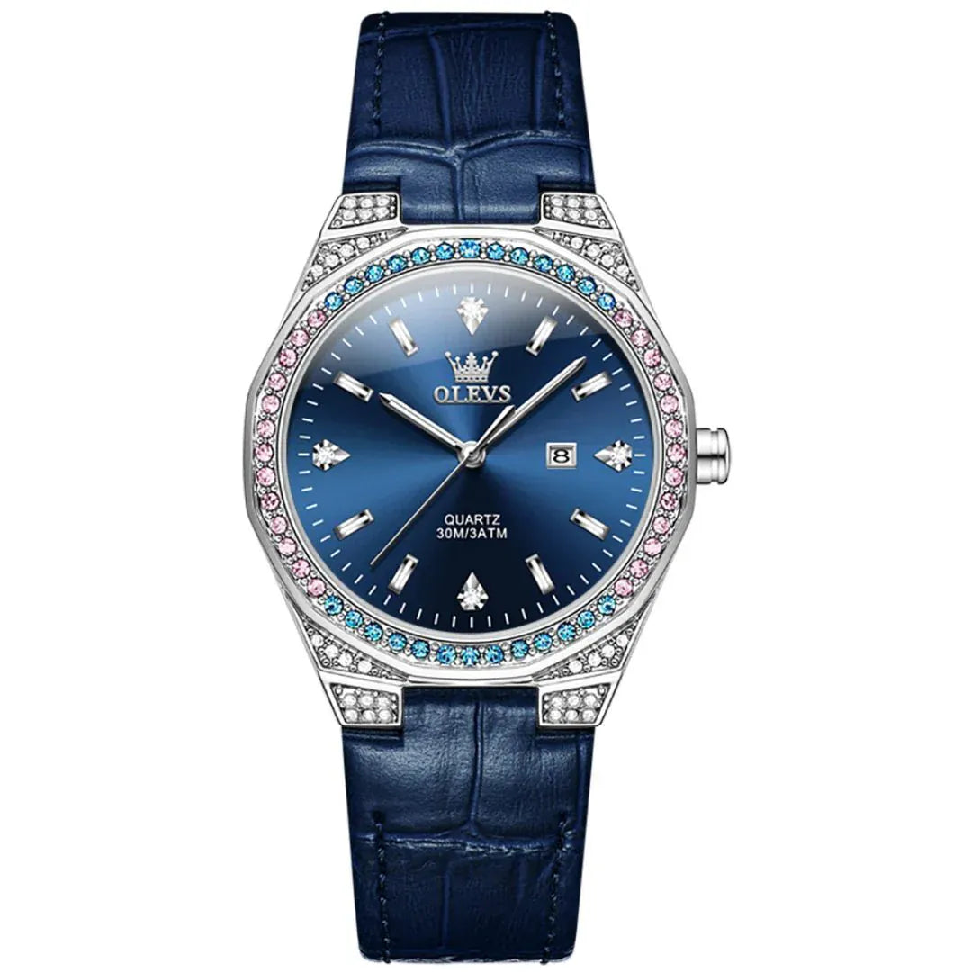 OLEVS 5606 Round-dial Leather  Wristwatch Calendar - BLAKESTORE-NG