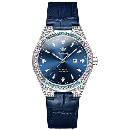 OLEVS 5606 Round-dial Leather  Wristwatch Calendar - BLAKESTORE-NG