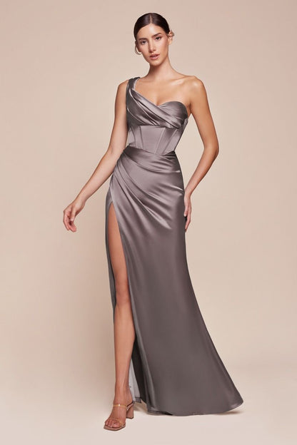 One Shoulder Satin Corset Gown - Maison Novaire