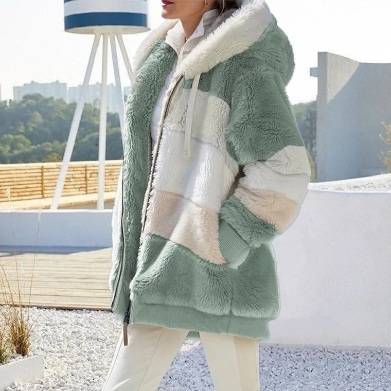 Oversized Plush Hooded Jacket for Women – Fall & Winter - Maison Novaire #