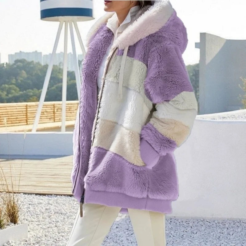 Oversized Plush Hooded Jacket for Women – Fall & Winter - Maison Novaire #
