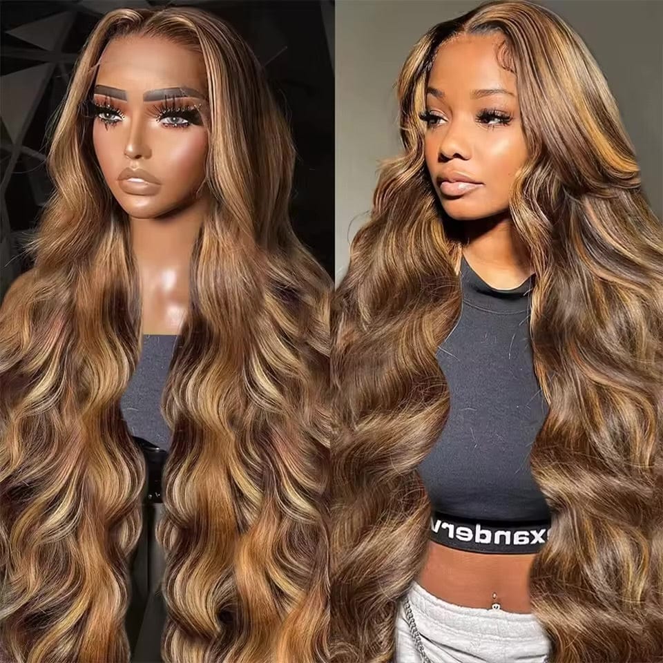P4/27 Highlight Body Wave Wig – 180/200 Density, HD Lace Frontal, 100% Human Hair - BLAKESTORE-NG