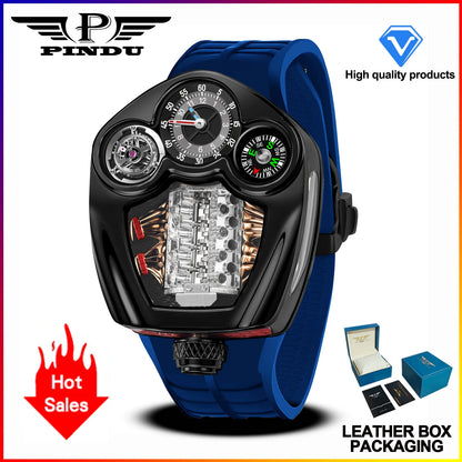PINDU Engine Series Quartz Watch for Men | Luxury Stainless Steel Compass Watch - Maison Novaire