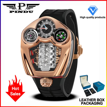 PINDU Engine Series Quartz Watch for Men | Luxury Stainless Steel Compass Watch - Maison Novaire