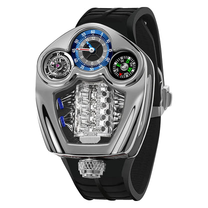 PINDU P6658 Men’s Watch | Luxury Business Compass Quartz Watch Silver Black United States