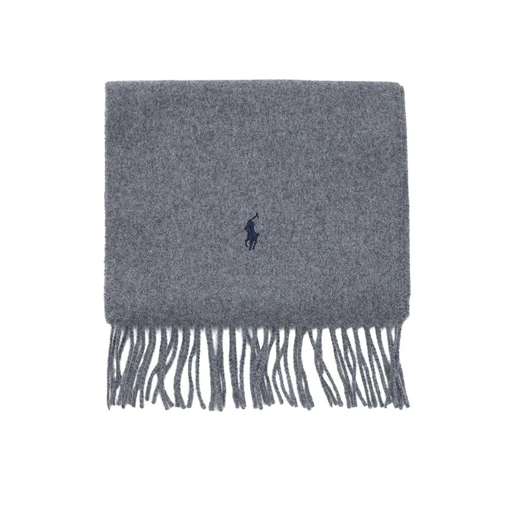POLO RALPH LAUREN Recycled Wool Muffler PC0476-021 Grey | Unisex Signature Pony Logo Scarf Warm Soft Eco-Friendly Wool Blend - BLAKESTORE-NG