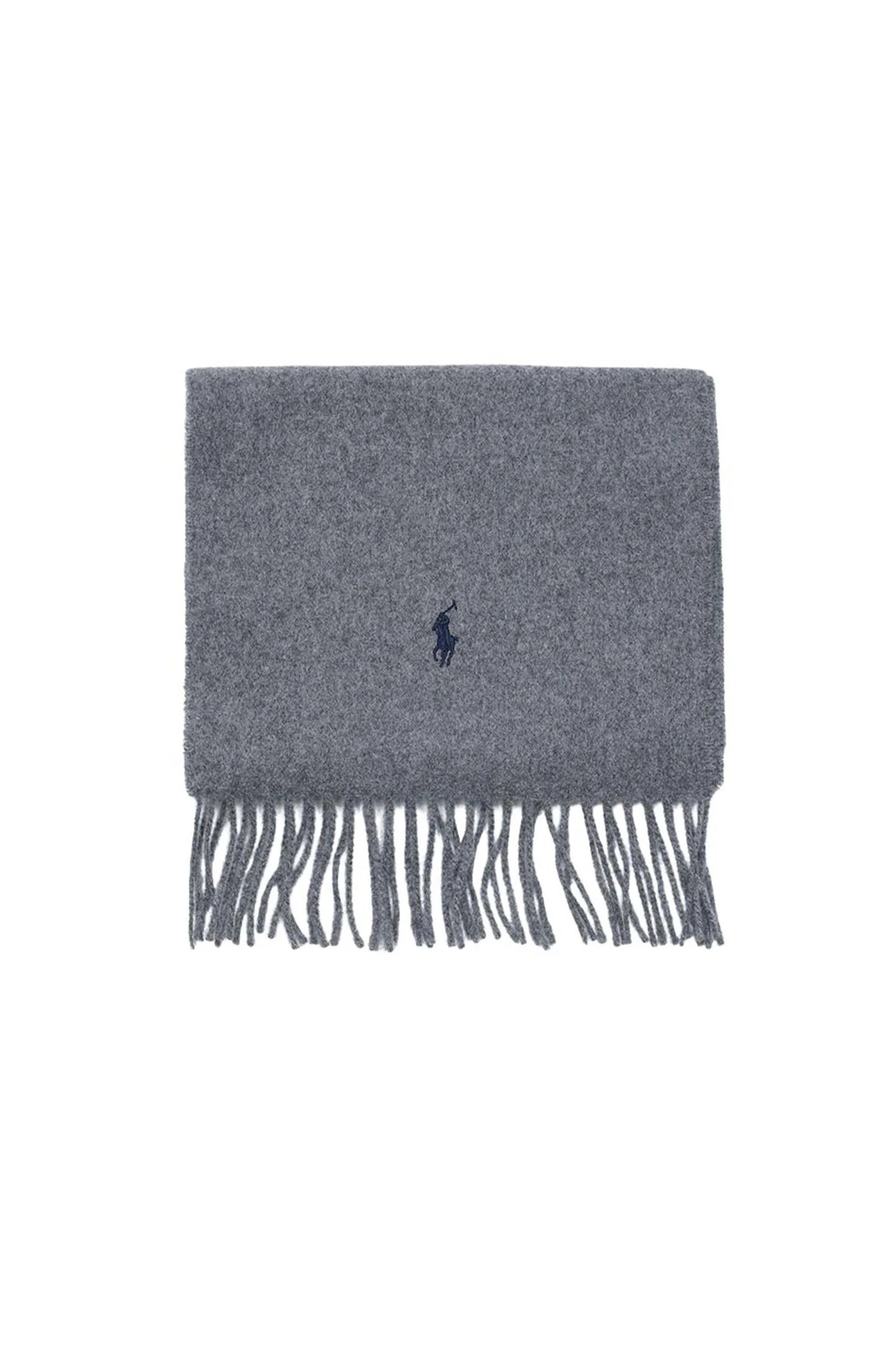 POLO RALPH LAUREN Recycled Wool Muffler PC0476-021 Grey | Unisex Signature Pony Logo Scarf Warm Soft Eco-Friendly Wool Blend - BLAKESTORE-NG