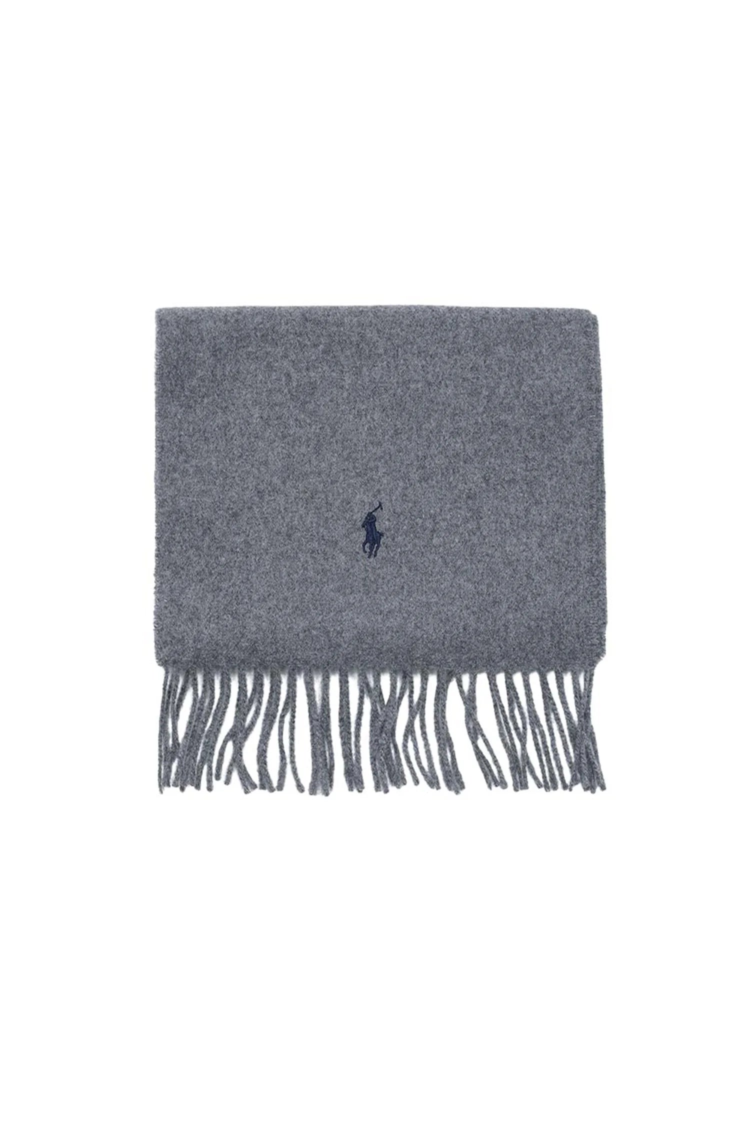 POLO RALPH LAUREN Recycled Wool Muffler PC0476-021 Grey | Unisex Signature Pony Logo Scarf Warm Soft Eco-Friendly Wool Blend - BLAKESTORE-NG