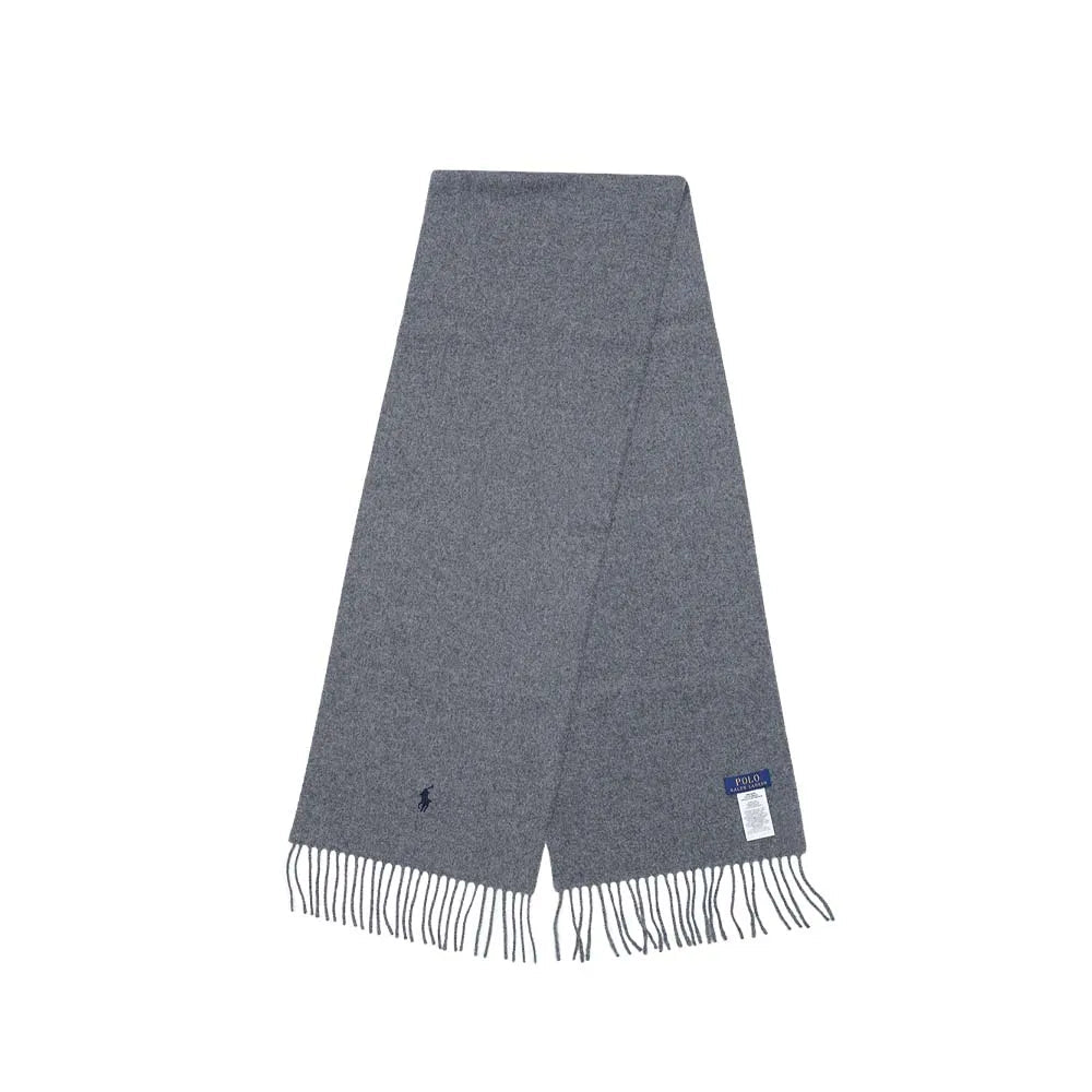 POLO RALPH LAUREN Recycled Wool Muffler PC0476-021 Grey | Unisex Signature Pony Logo Scarf Warm Soft Eco-Friendly Wool Blend - BLAKESTORE-NG