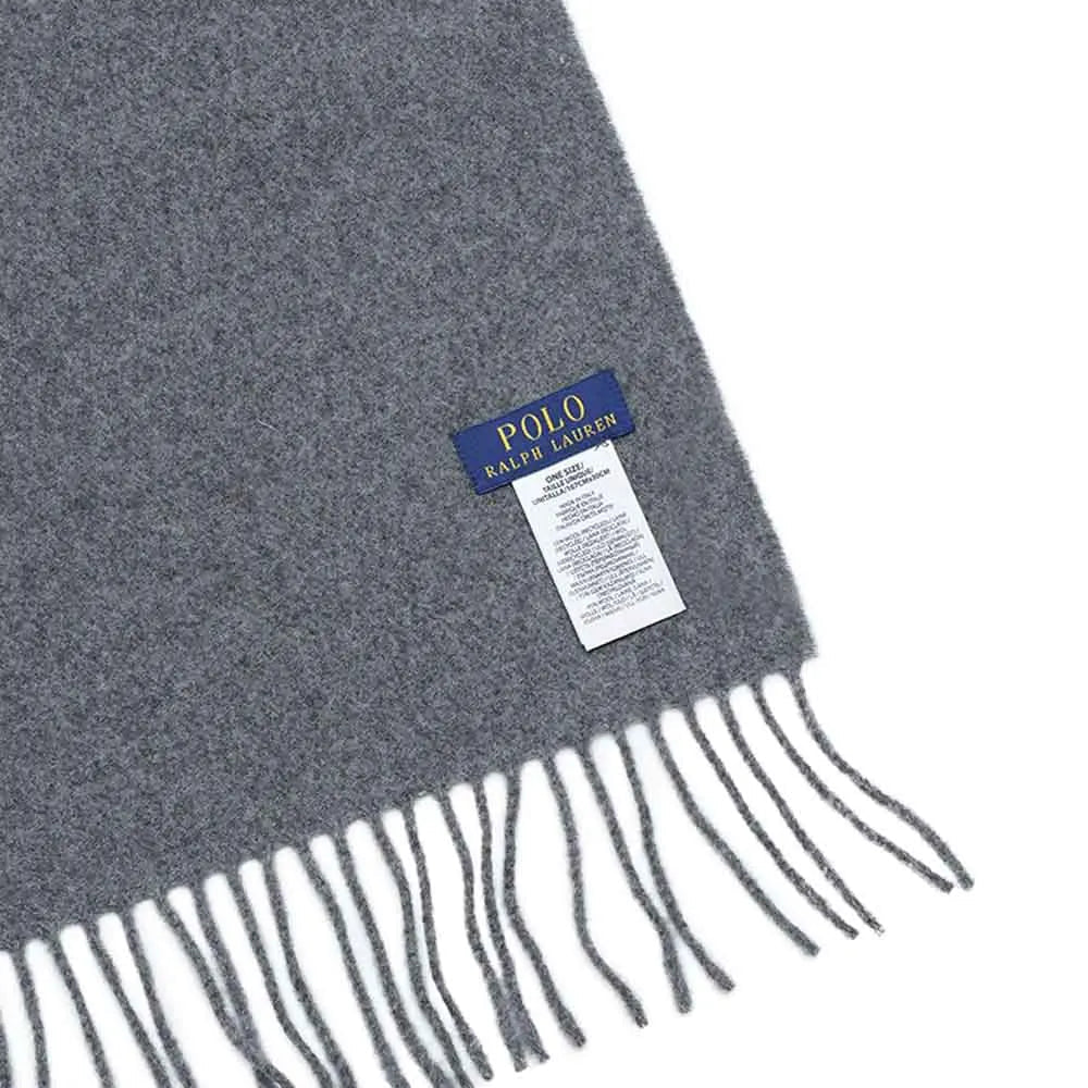 POLO RALPH LAUREN Recycled Wool Muffler PC0476-021 Grey | Unisex Signature Pony Logo Scarf Warm Soft Eco-Friendly Wool Blend - BLAKESTORE-NG