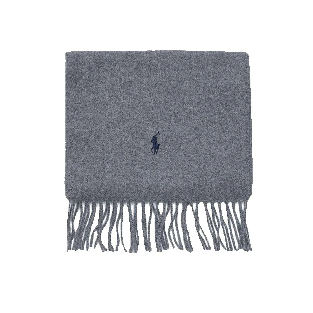 POLO RALPH LAUREN Recycled Wool Muffler PC0476-021 Grey | Unisex Signature Pony Logo Scarf Warm Soft Eco-Friendly Wool Blend - BLAKESTORE-NG