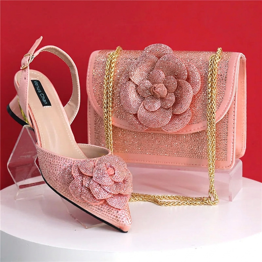 Peach Elegant Lady Shoes and Bag Set - Maison Novaire
