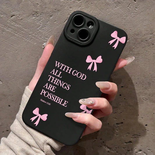 Pink Girl Bow Slogan Phone Case - Maison Novaire