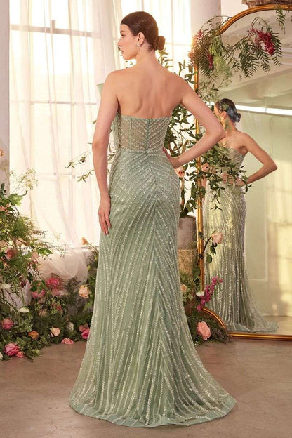 Pleated Fan Pearl Gown – Strapless Fitted Elegance - Maison Novaire #