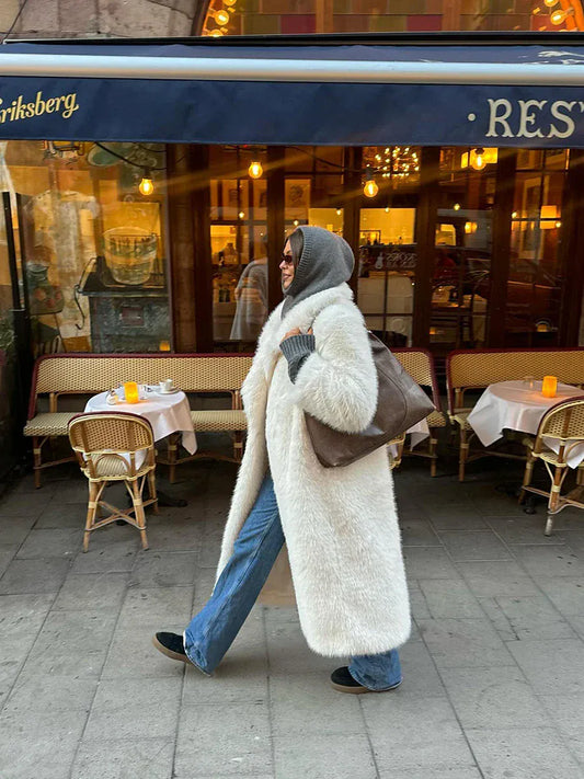 Premium White Faux Fur Maxi Coat - Maison Novaire