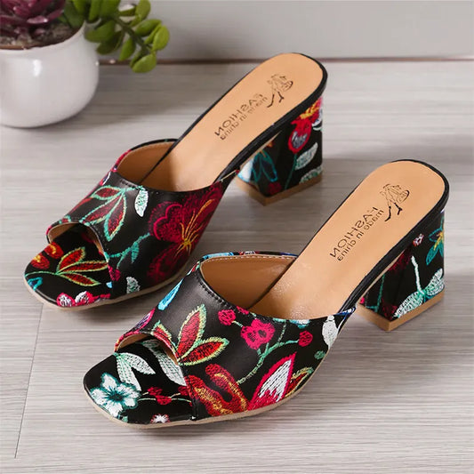 Printed Block Heels Sandals - Maison Novaire