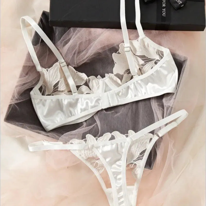 Product Page: Toucheart Embroidery Lace Push-Up Bra Set | Sexy Transparent Thin Lingerie for Women with Erotic Briefs Kit - Maison Novaire #