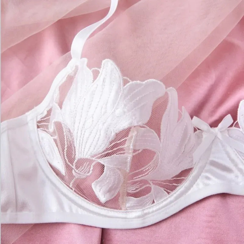 Product Page: Toucheart Embroidery Lace Push-Up Bra Set | Sexy Transparent Thin Lingerie for Women with Erotic Briefs Kit - Maison Novaire #