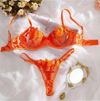Product Page: Toucheart Embroidery Lace Push-Up Bra Set | Sexy Transparent Thin Lingerie for Women with Erotic Briefs Kit - Maison Novaire #