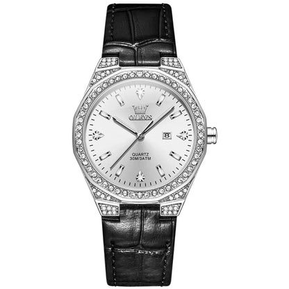 OLEVS 5606 Round-dial Leather  Wristwatch Calendar - Maison Novaire #