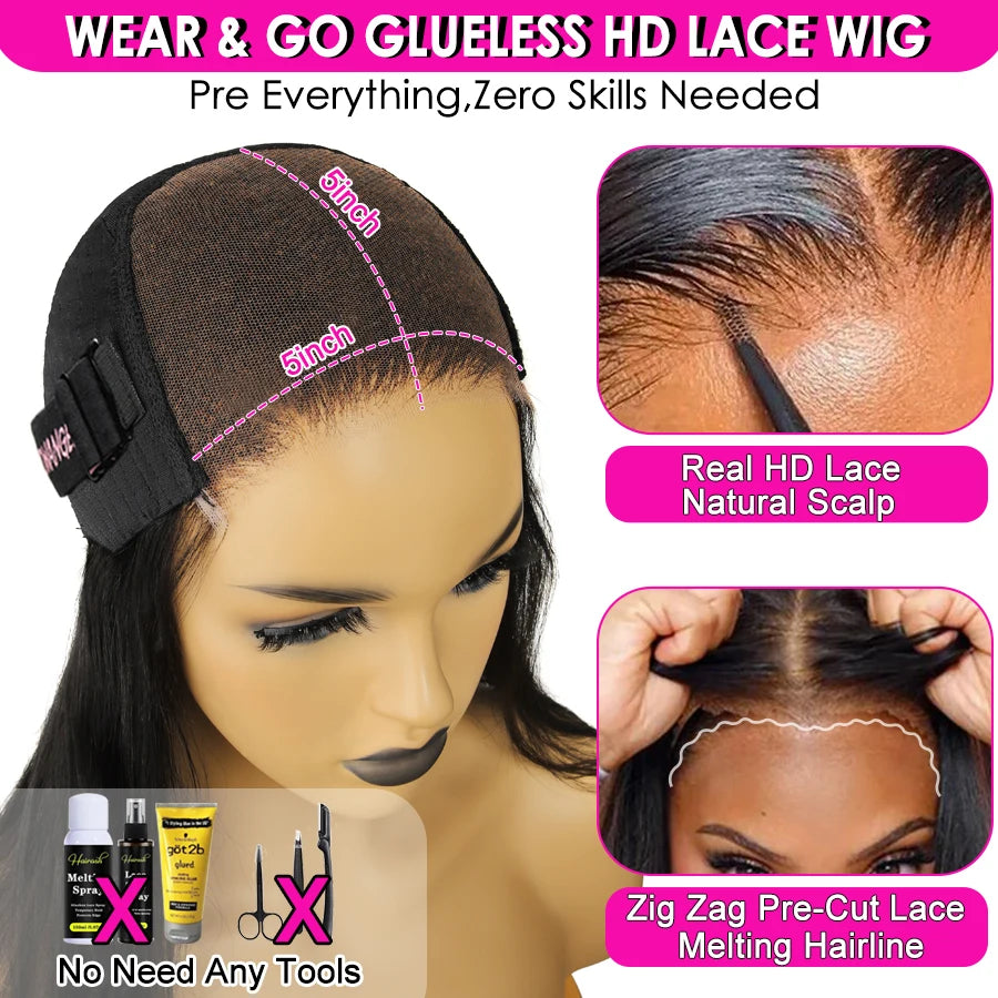 Straight Short Bob 5x5 HD Lace Closure Wig Ready to Go Glueless.