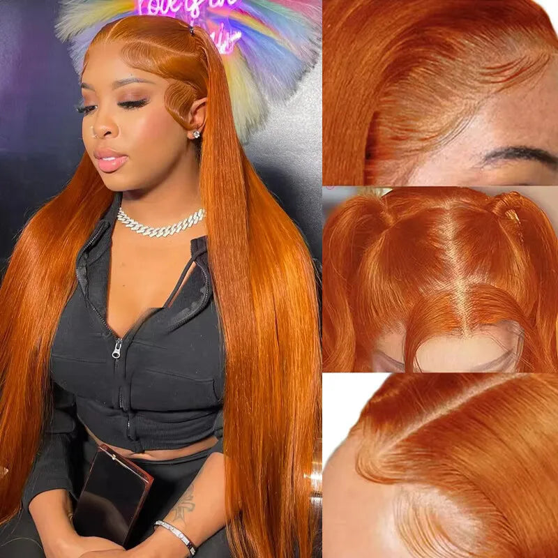 Orange Ginger Lace Front Wigs Human Hair. Straight 13x4 13x6 Lace Frontal Wig 350 Colored Pre Plucked Peruvian.