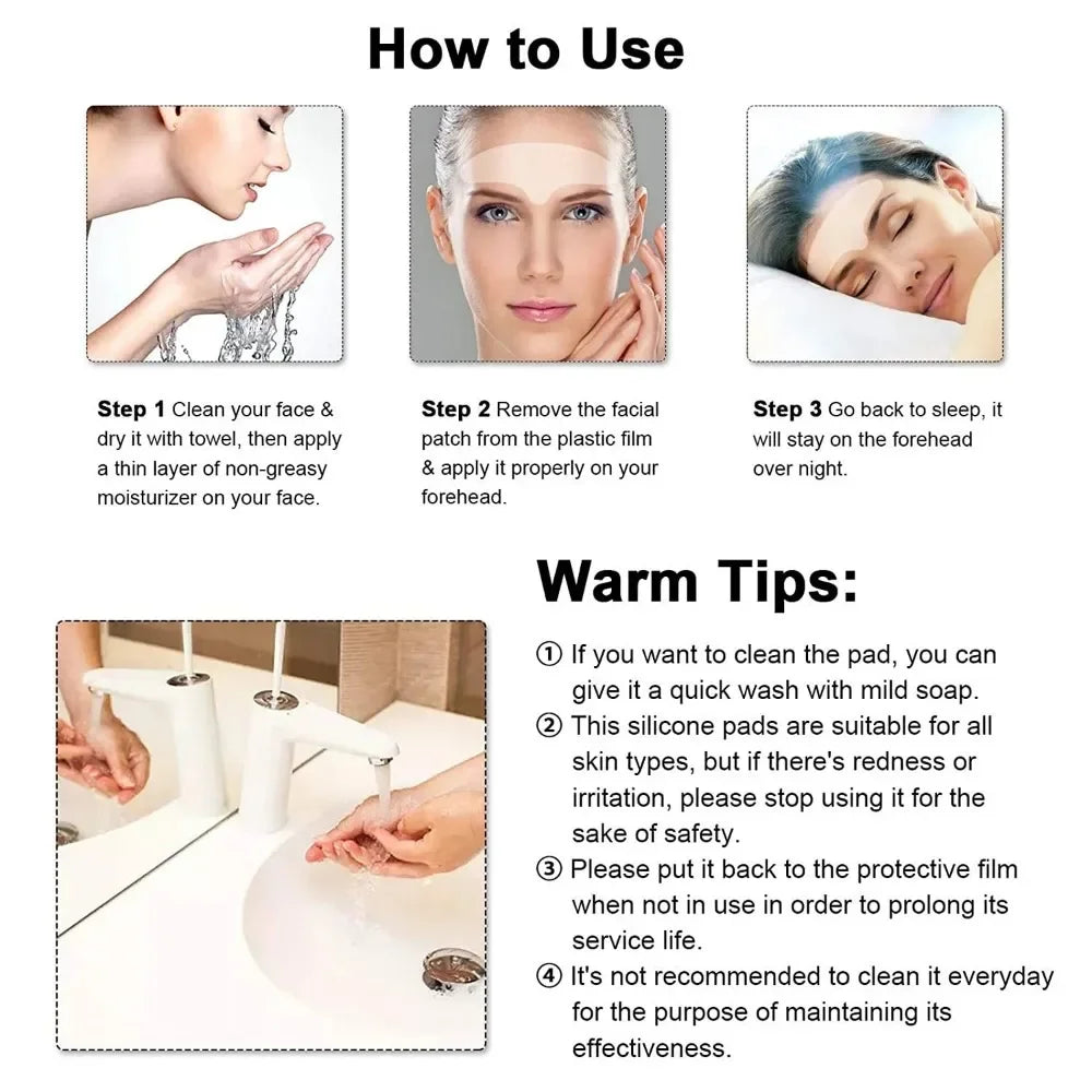 Reusable Silicone Wrinkle Removal Sticker. Forehead Neck Eye Wrinkle Removal Stickers. Anti Aging and Face Lifting Patches.