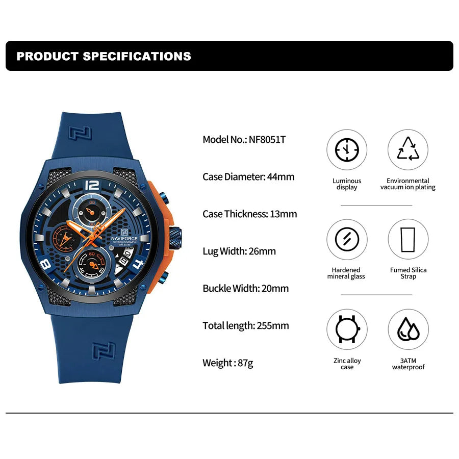 High Quality Luxury Original Men Watch with Silicone Strap.