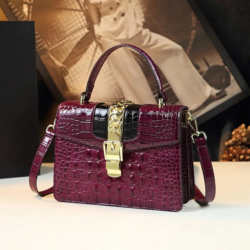 Neue Damenhandtasche aus Leder mit Krokoprägung, Umhängetasche, kleine Schultertasche für 2026