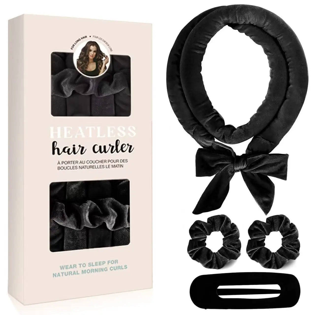 Heatless Curling Rod Headband for Soft Overnight Curls Black