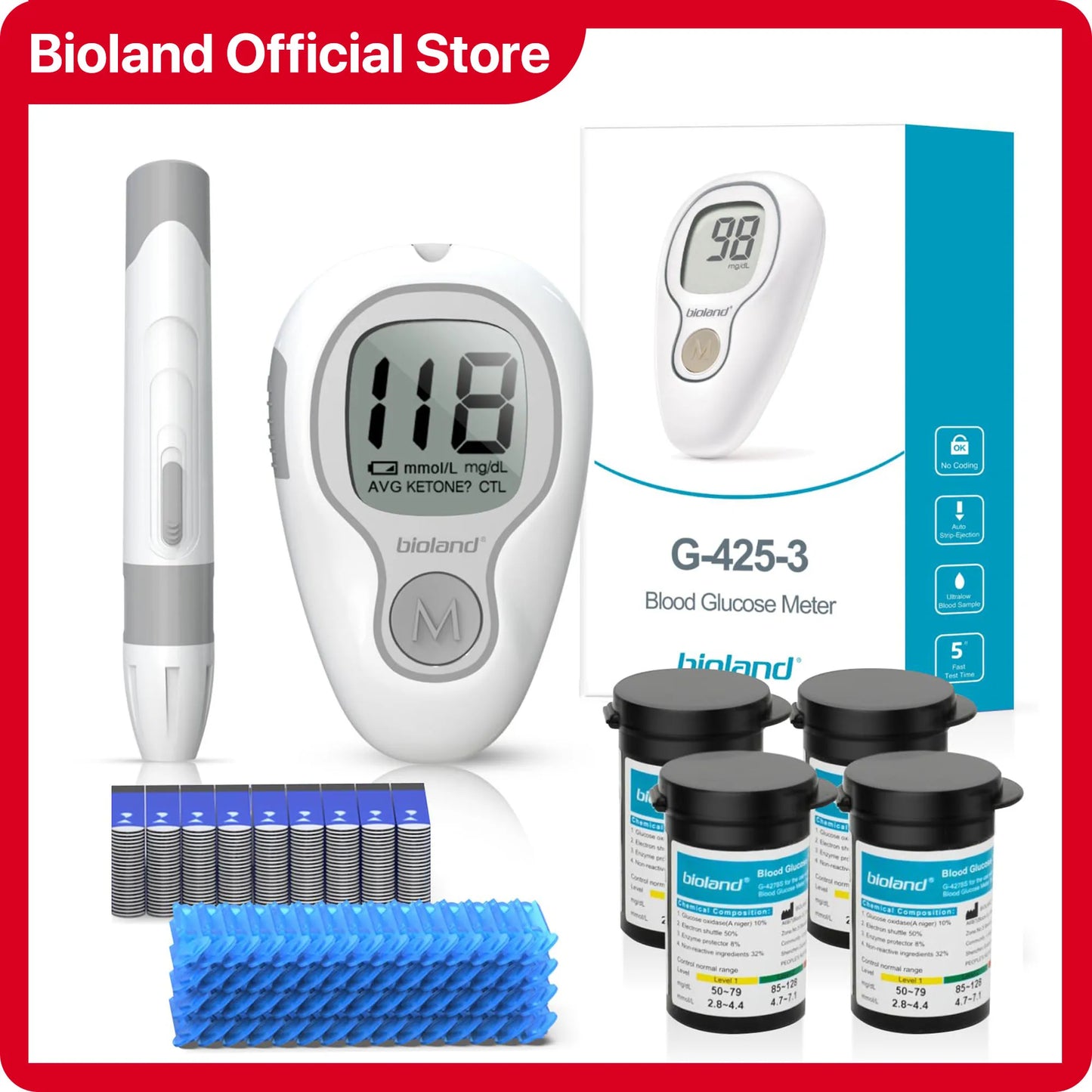 Blood Glucose Meter with Bllod Sugar Test Strips