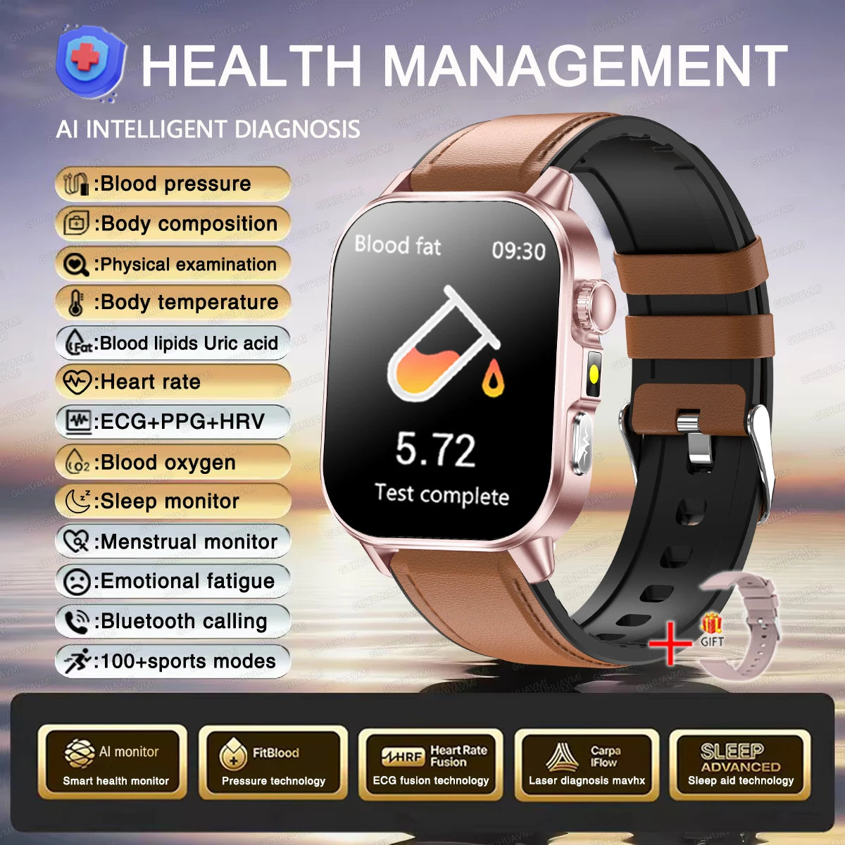 2026 Women’s Health Smartwatch – ECG & HRV, BP, SpO₂, Uric Acid & Bluetooth Call